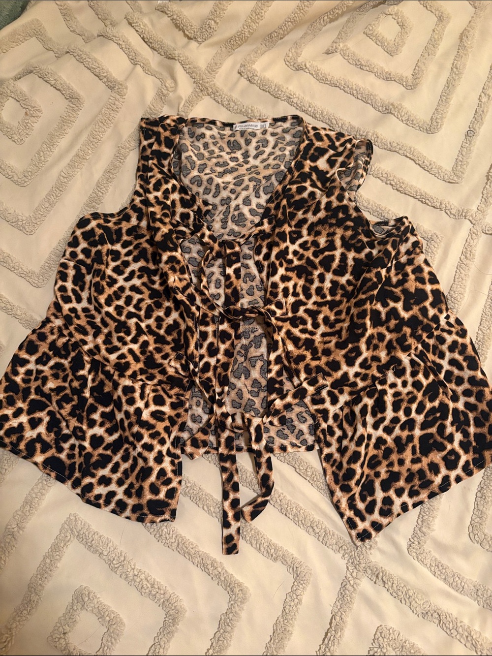 Leopard Print Tie-Front sleeveless Top - Brown/Black